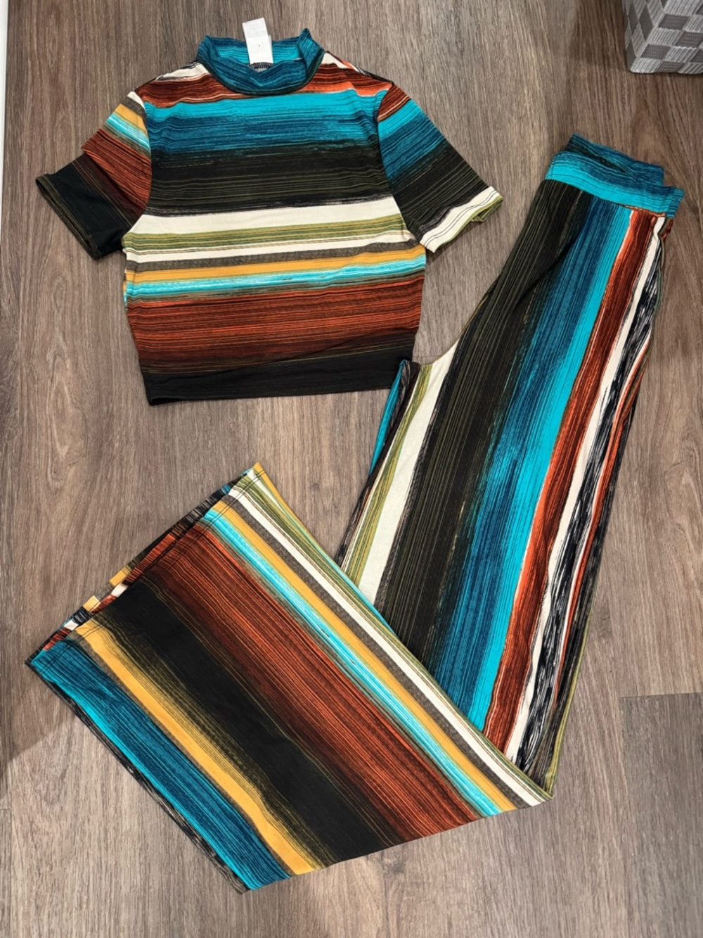 Striped Two-Piece Set in Teal, Rust & Black